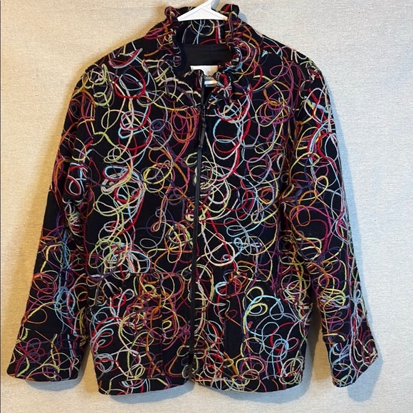Caroline Rose Sz Med Colorful Art-to-Wear Wool Zip Jacket Yarn Embroidered Lined - Picture 1 of 8